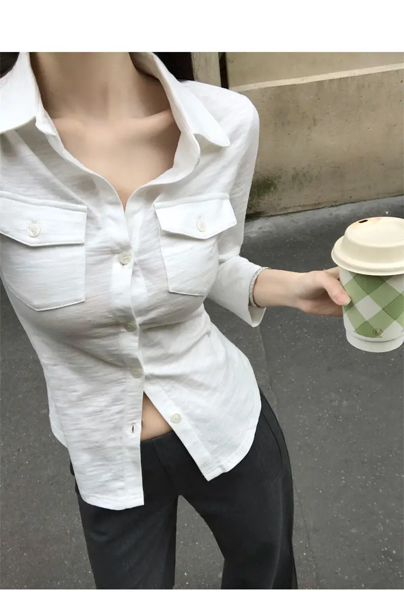 폴드 칼라 긴소매 슬림핏 가디건 상세 이미지 8
