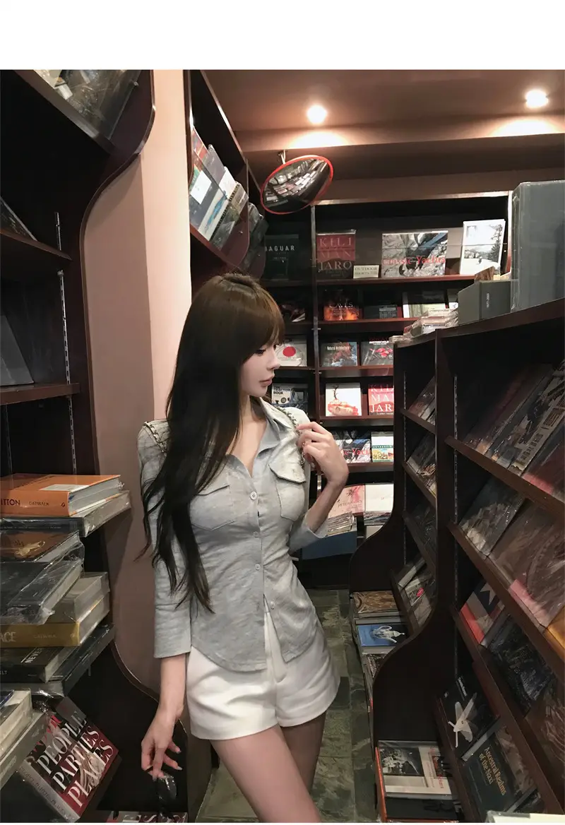 폴드 칼라 긴소매 슬림핏 가디건 상세 이미지 9