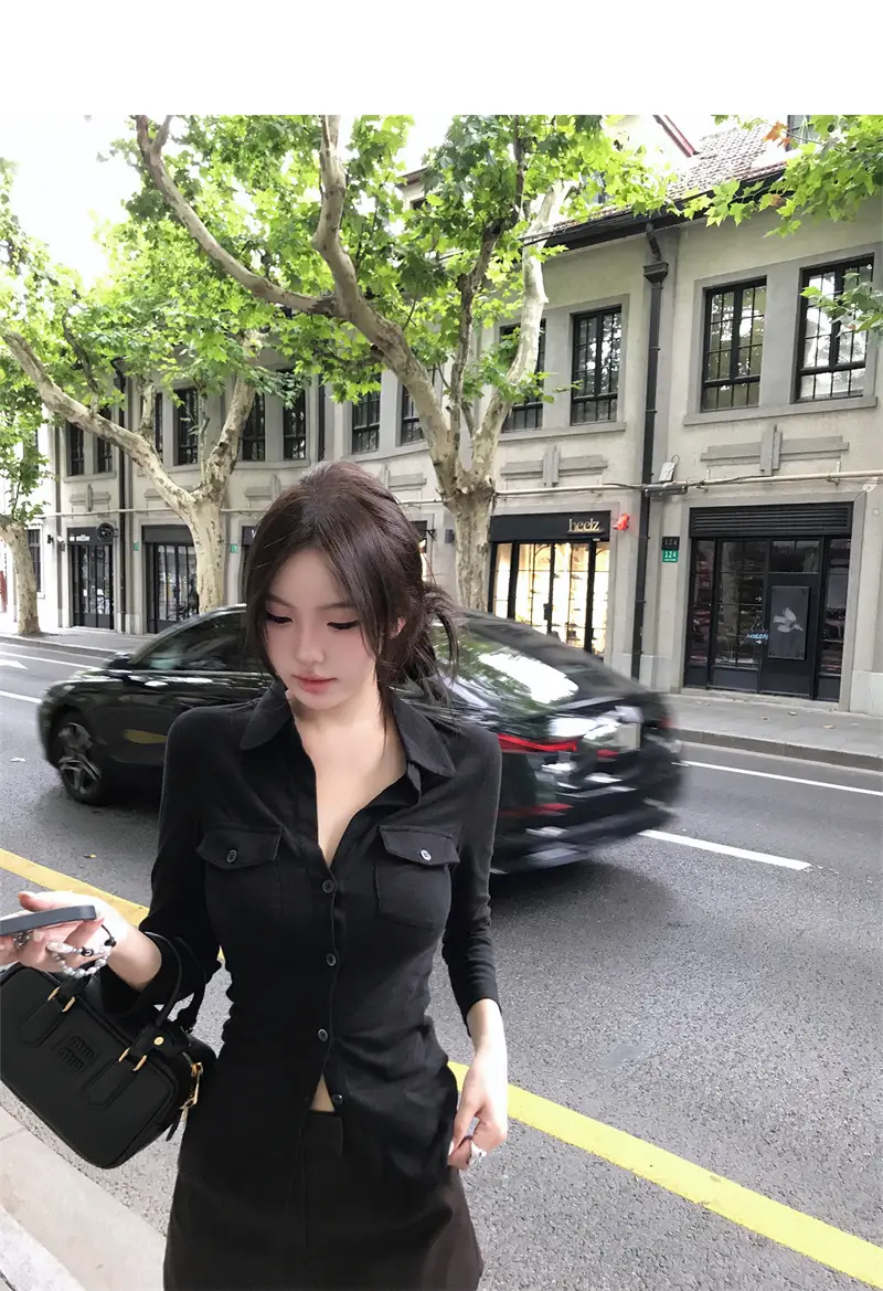 폴드 칼라 긴소매 슬림핏 가디건 상세 이미지 12