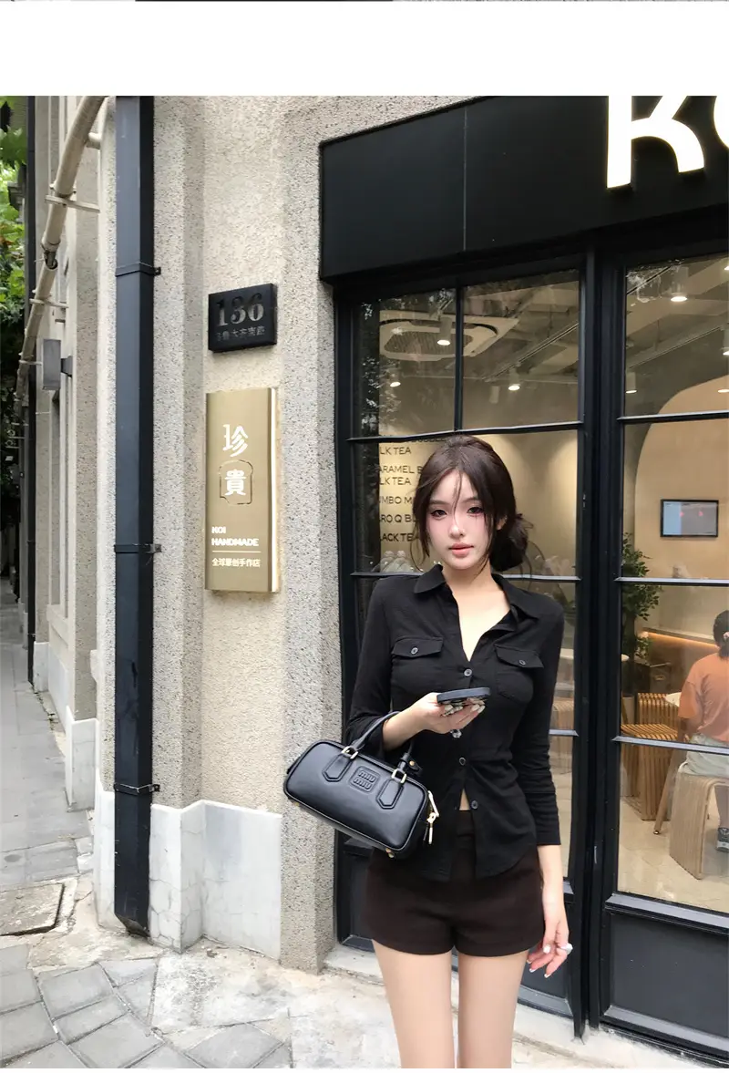 폴드 칼라 긴소매 슬림핏 가디건 상세 이미지 13