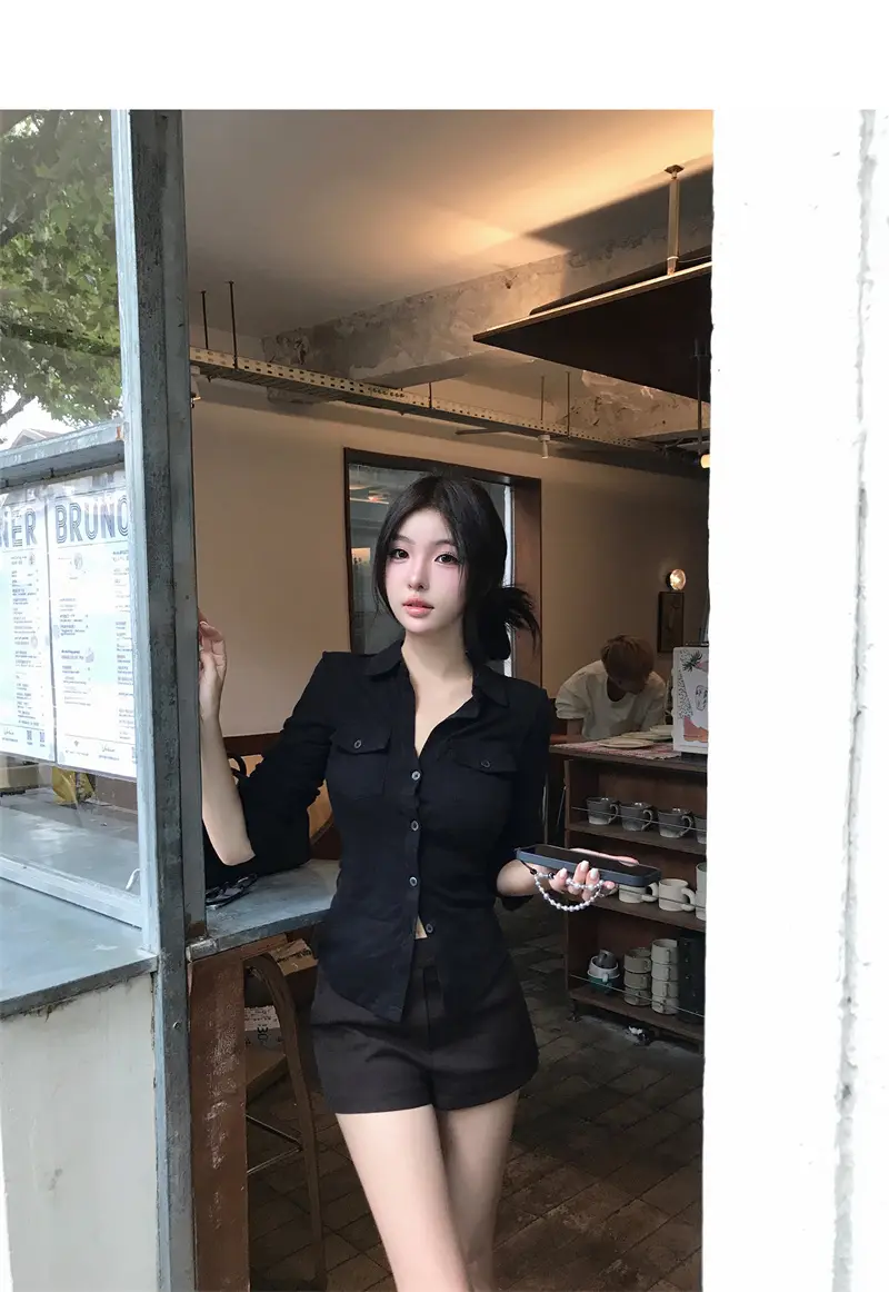 폴드 칼라 긴소매 슬림핏 가디건 상세 이미지 14