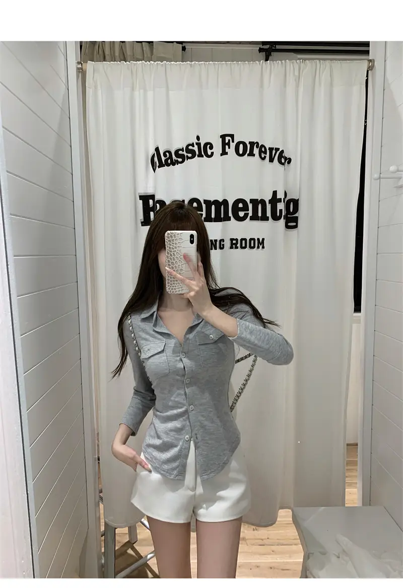 폴드 칼라 긴소매 슬림핏 가디건 상세 이미지 23