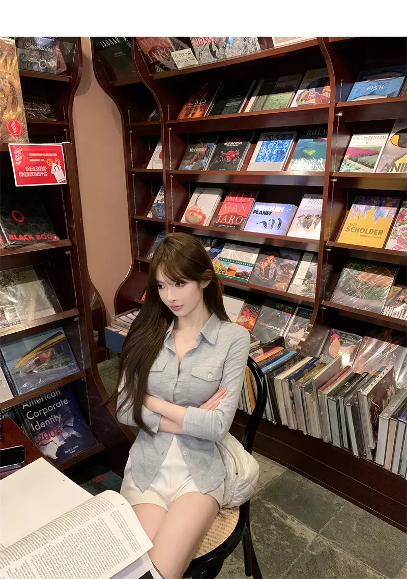 폴드 칼라 긴소매 슬림핏 가디건 상세 이미지 25