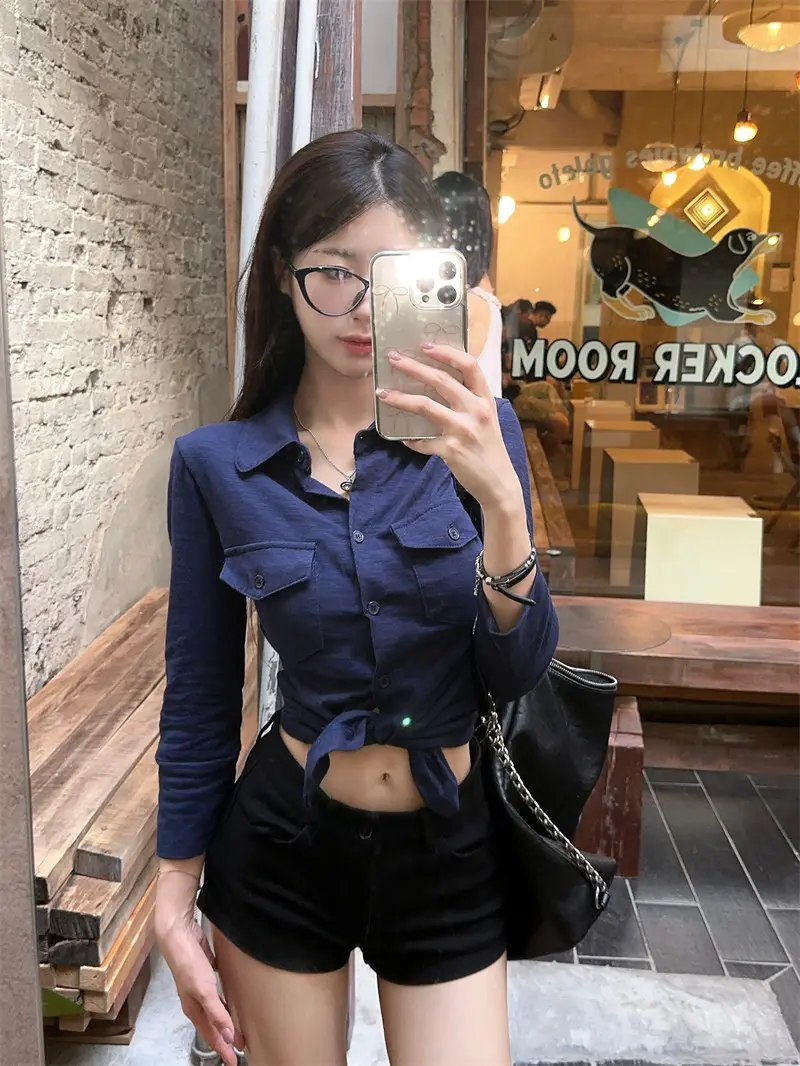 폴드 칼라 긴소매 슬림핏 가디건 상세 이미지 30