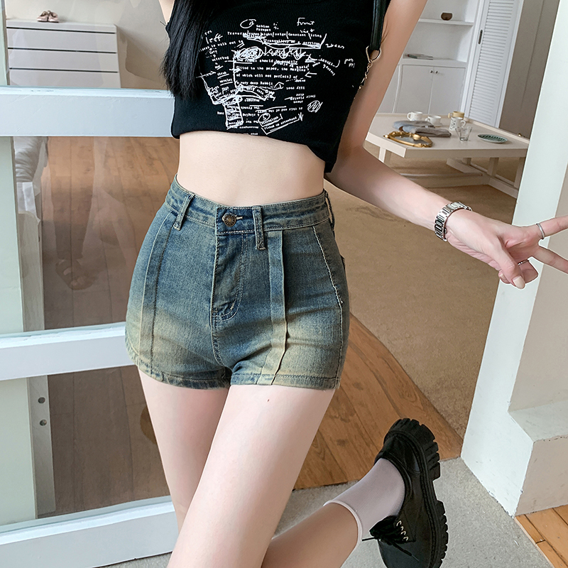 MY278#美式复古牛仔短裤女辣妹a字热裤做旧ins潮直筒阔腿裤子女裝貨源服裝批發