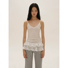 批发MoromoroQ915天丝羊毛芭蕾风花边领拼接<b class='q'>双层</b>屁帘格纹纱裙吊带<b class='q'>背心</b>