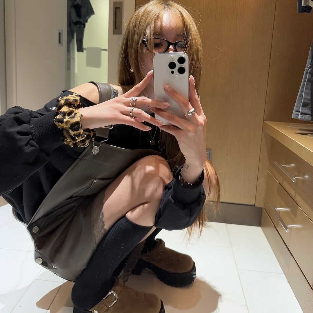 지금 chic 다용도 pu 레이스 조각 멜빵 스커트