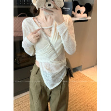 实拍实价~纯欲风2026春夏季不规则下摆设计感T恤收腰显瘦别致上衣