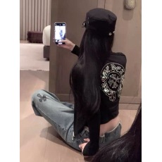批发<b class='q'>克</b><b class='q'>罗</b><b class='q'>星</b>烫钻长袖T恤女修身显瘦设计感小众开衫外搭