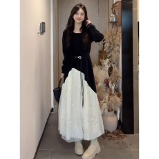 批发法式高级感假两件气质<b class='q'>连衣裙</b>女春秋2026新款时尚收腰显瘦过膝长裙