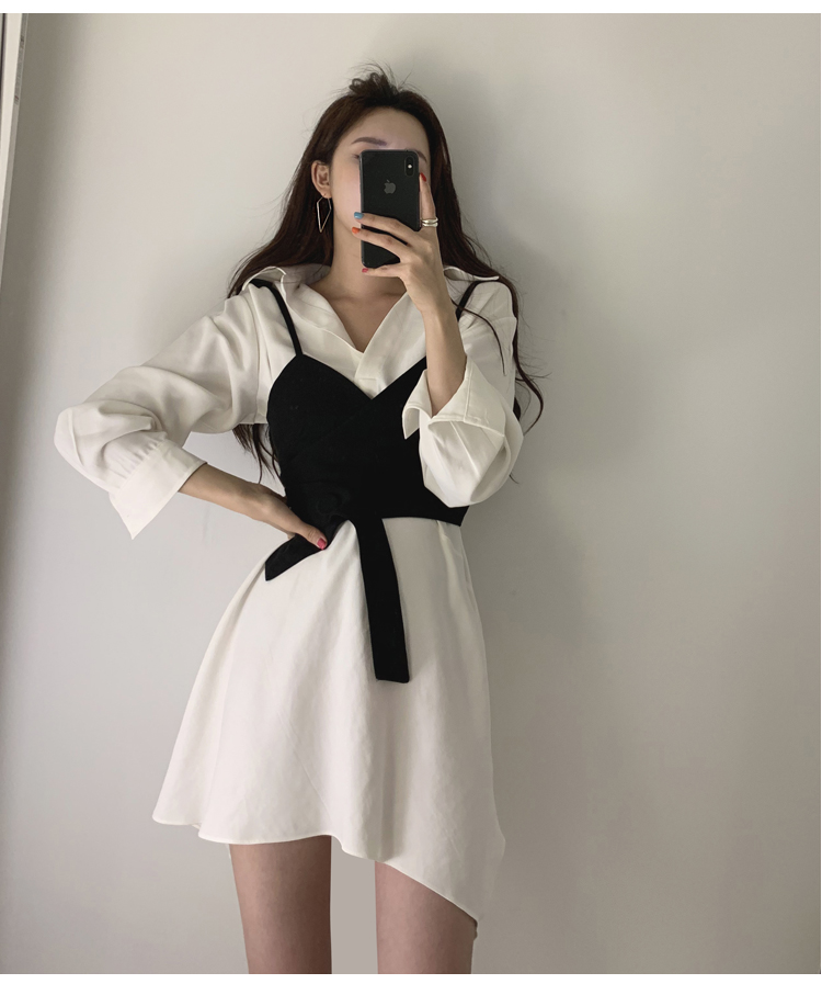 한국 chic 울다 우아한 ins 포장 가슴 드레스 불규칙 인기 투피스 세트 치마