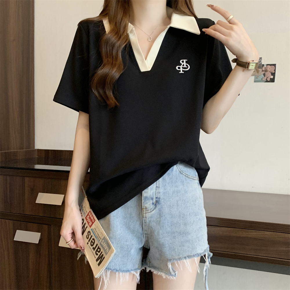 MY635#polo领短袖T恤女绣花女裝貨源服裝批發