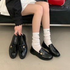 批发2025小个子乐福鞋女黑色一脚蹬厚底粗跟秋<b class='q'>冬</b>小皮鞋