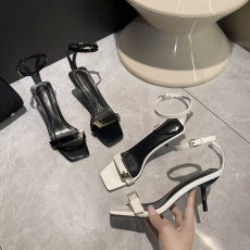 批发2025夏款黑色方头性感超高跟鞋女一字带扣露趾细跟凉鞋小众设计