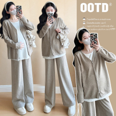 批发实拍~网红孕妇装2026早秋款时尚宽松大码假两件秋<b class='q'>冬</b>针织毛衣套装