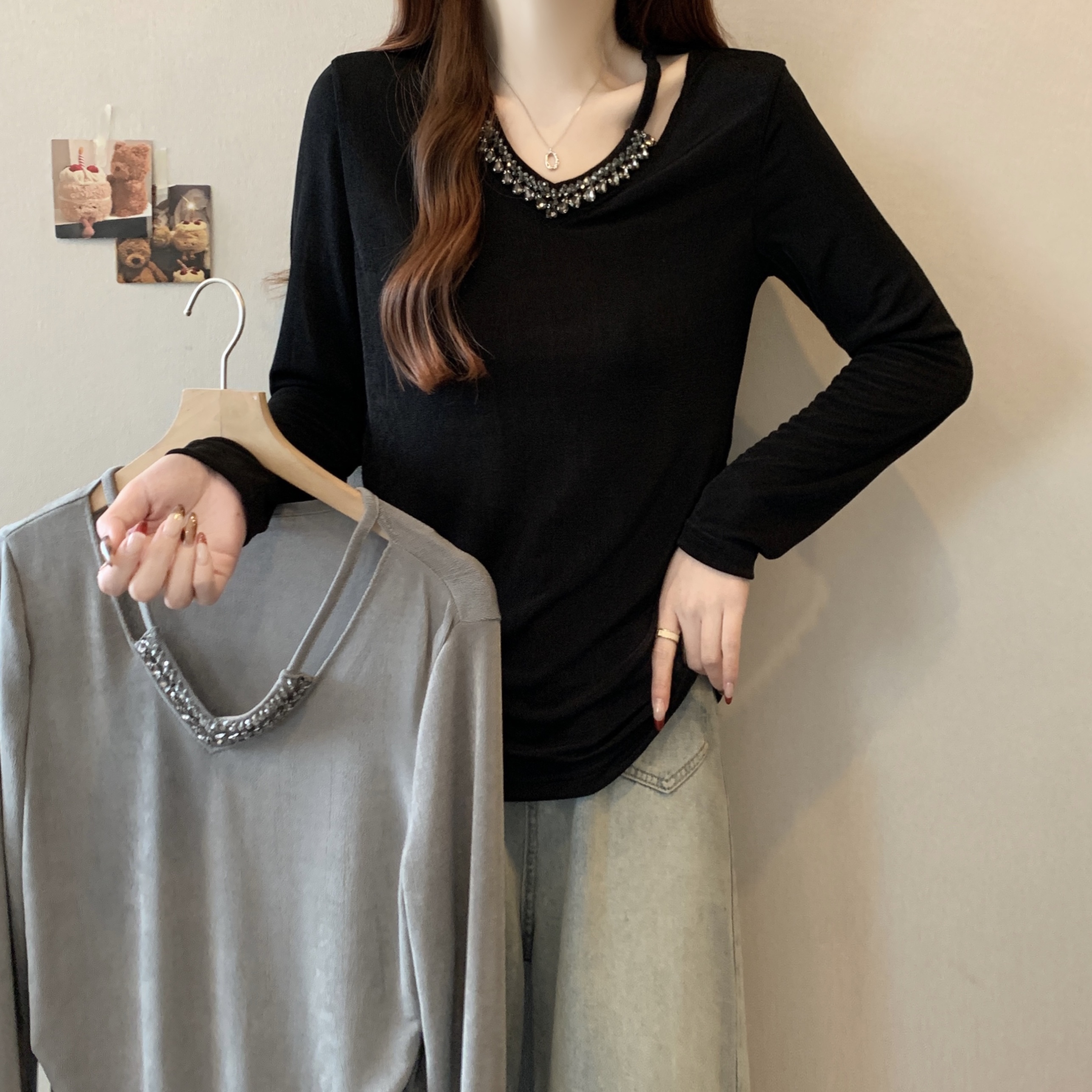 MY514# 新款大码胖mm宽松显瘦设计感百搭长袖T恤上衣女裝貨源服裝批發