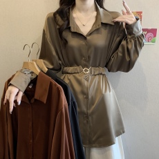 批发欧款收腰遮肚长袖衬衫2025春季新款大码女装胖mm洋气女衬衣上衣