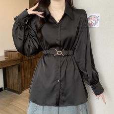 批发欧款收腰遮肚长袖衬衫2025春季新款大码女装胖mm洋气女衬衣上衣