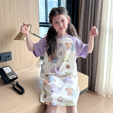 批发[黛琳芬]100-170cm拉架棉短袖睡裙儿童睡衣夏天女孩童装家居服12