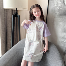 批发[黛琳芬]100-170cm拉架棉短袖睡裙儿童睡衣夏天女孩童装家居服12