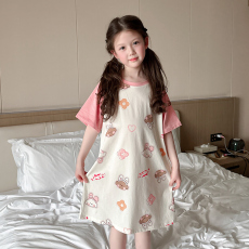批发[黛琳芬]100-170cm拉架棉短袖睡裙儿童睡衣夏天女孩童装家居服12