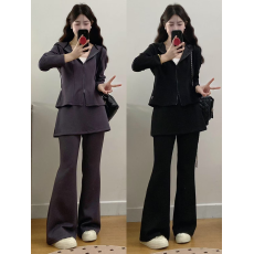 批发实拍现货 大码女<b class='q'>装</b>胖mm收腰显瘦连帽卫衣+裙摆喇叭裤两件套