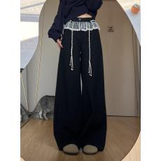 批发，西装腰头#蕾丝拼接小众设计感<b class='q'>牛仔</b>裤女早春新款高级感长裤