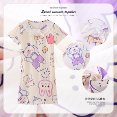 批发[黛琳芬]8码-18码仿棉短袖睡裙儿童睡衣夏天女孩童装家居服外出12