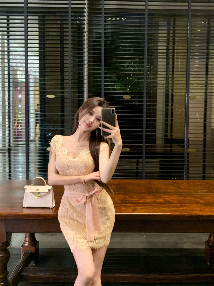 MY10859# 气质温柔蕾丝梦中情裙收腰女连衣包臀裙女裝貨源服裝批發
