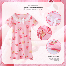 批发[黛琳芬]8-18码多个图案仿棉短袖睡裙儿童睡衣夏天女孩童装家居12