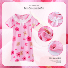 批发[黛琳芬]8-18码多个图案仿棉短袖睡裙儿童睡衣夏天女孩童装家居12