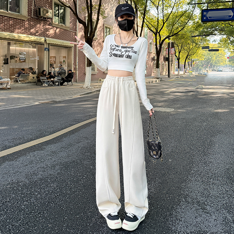 MY13572# 醋酸弯刀西装裤女高腰窄版直筒宽松休闲阔腿镰刀裤子女裝貨源服裝批發