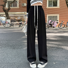 批发实拍醋酸弯刀西装裤女春秋2026高腰窄版直筒宽松休闲阔腿镰刀<b class='q'>裤子</b>