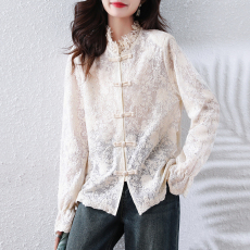 批发蕾丝刺绣新中式衬衫女2026春装新款法式设计感小众轻国风盘扣上衣