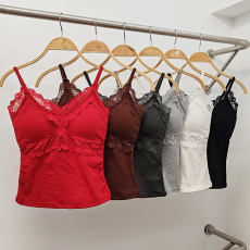 批发<b class='q'>秋</b>季新款女网红细肩带方领一体杯磨毛螺纹吊带显瘦百搭背心打底衫