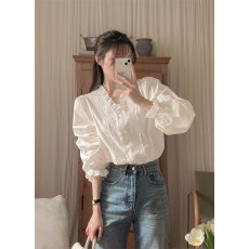 批发尺寸更新  INS 韩版通勤感少女蕾丝花边衬<b class='q'>衫</b>长袖上衣女