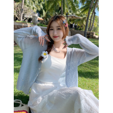 批发夏天配吊带裙的小外搭开衫薄款女针织小披肩冰丝薄纱防晒外套上衣