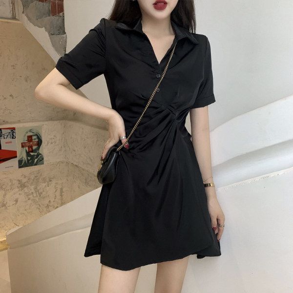 2026 여름 새로운 빅 사이즈 여성 의류 지방 mm 표지 배 슬림해 보이는 주름 허리 수축 드레스