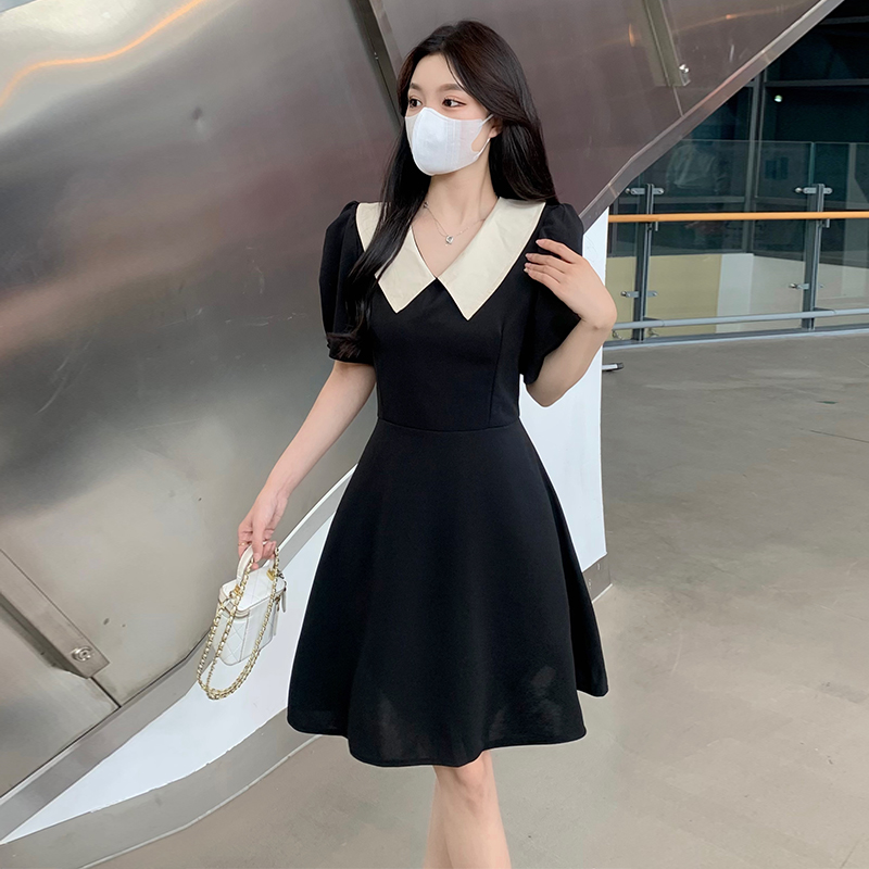 2026 여름 빅 사이즈 베이비 칼라 오프숄더 나비 넥타이 드레스 그는 벤 바람 작은 검은 드레스 m-4xl200 근