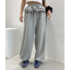 批发ins<b class='q'>韩国</b>小众设计花边假两件高腰显瘦卫裤束脚阔腿裤休闲裤