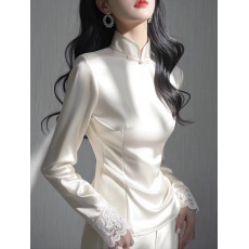 批发有货 2026春秋季新款新中式轻国风唐装长袖上衣轻奢白色衬衫女