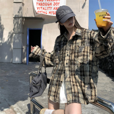 批发实拍实价卡玛重工扎染格子<b class='q'>衬衫</b>春冬季<b class='q'>男</b>复古做旧水洗宽松百搭外套