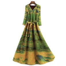 批发2025新款外贸一线品牌女装防针丝<b class='q'>清仓</b>印花罗大摆<b class='q'>连衣裙</b>女