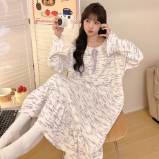 批发[黛琳芬]仿棉中长款长袖睡裙女士睡衣<b class='q'>春</b>秋季甜美家居服pajamas340