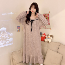 批发[黛琳芬]羊绒中长款长袖睡裙女士睡衣<b class='q'>春</b>秋季甜美家居服pajamas340