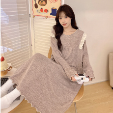 批发[黛琳芬]羊绒中长款长袖睡裙女士睡衣<b class='q'>春</b>秋季甜美家居服pajamas340