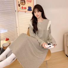 批发[黛琳芬]羊绒中长款长袖睡裙女士睡衣<b class='q'>春</b>秋季甜美家居服pajamas340