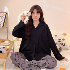 批发黛琳芬仿棉长袖女士睡衣春秋季甜美少女翻领家居服pajamas340