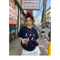 批发索罗娜180克 小袜子印花短袖小众设计ins风百搭宽松T恤<b class='q'>女</b>