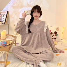 批发黛琳芬<b class='q'>羊绒</b>长袖长裤女士睡衣春秋季甜美两件套家居服pajamas340